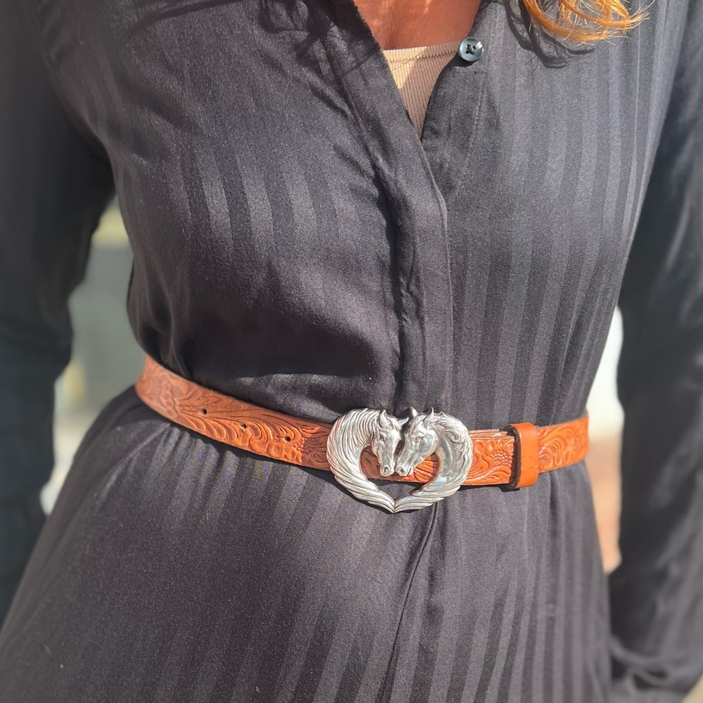 Justin Boots Brown Belt with Silver Buckle